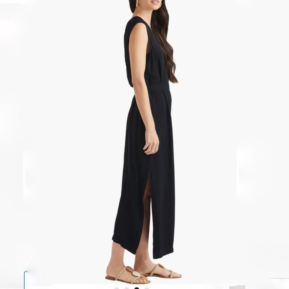 Splendid Evian Jersey Knit V-Neck Maxi Dress Women's Tie Waist Pockets - Picture 4 of 7